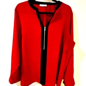 Calvin Kline - Red and black silky blouse with zipper. Not tag but never worn.